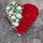 ####Carnation heart and rose posy 12” £60  
15” £75 18” £95