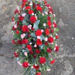#### Red and pink Casket Spray  to include roses, with seasonal flowers and foliage
 small 3ft £125   medium 4ft £165   large  5ft £195   