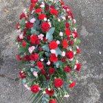 #### Red and pink Casket Spray  to include roses, with seasonal flowers and foliage
    medium 4ft £175   large  5ft £250