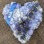 ### Hydrangea heart  15” £75 18” £95 also available in white/pink/purple or green hydrangea